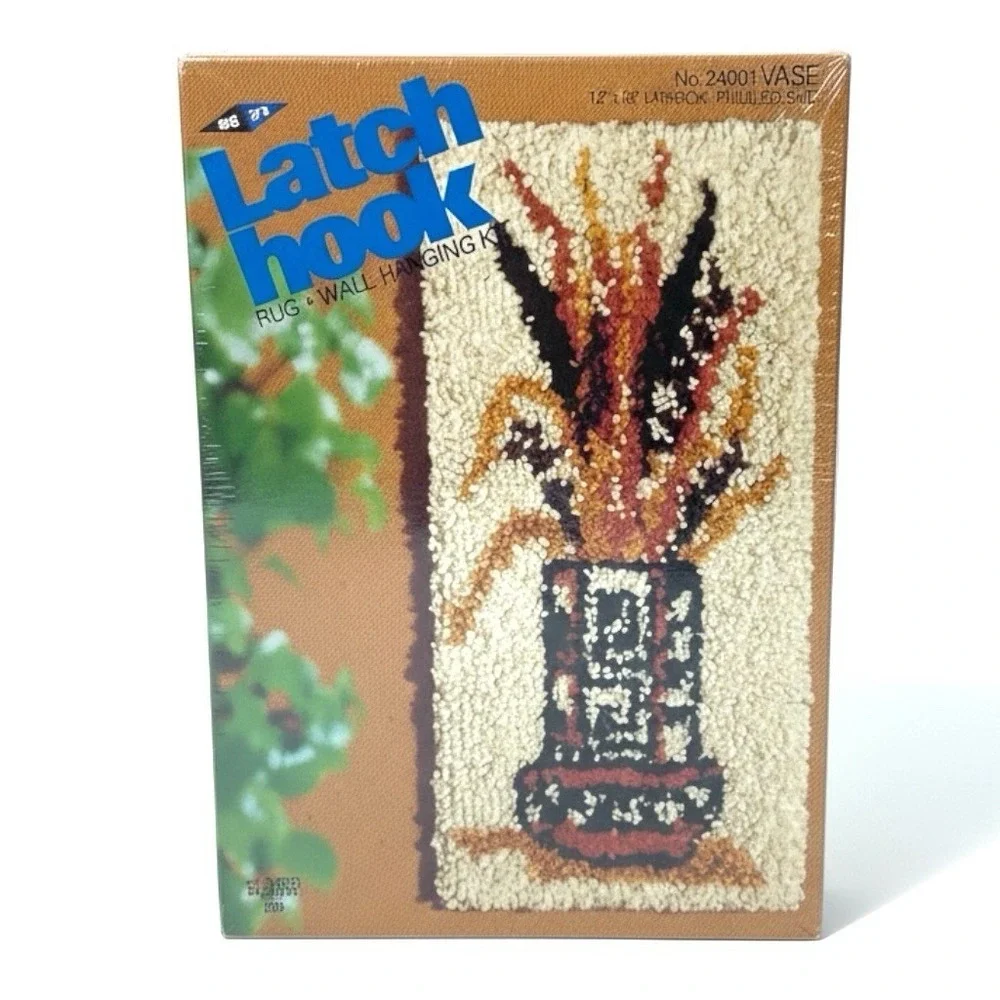 Vintage MH Yarns Latch Hook Rug Wall Hanging Kit Floral Vase No 24001 NEW Sealed